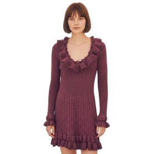 woman’s sweater dress eggplant cranberry mohair wool acrylic blend S